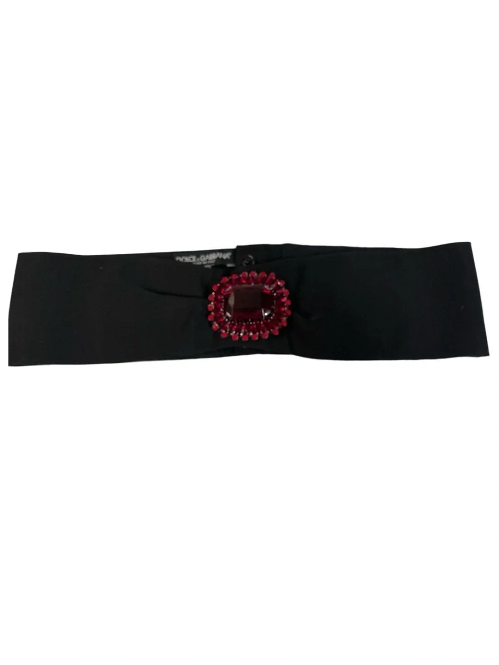 Dolce & Gabbana Black gross grain  belt with Red Jeweled Center